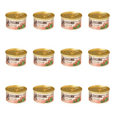 Karma dla kota SHELMA Łosoś ze szpinakiem i rozmarynem 12 x 85 g