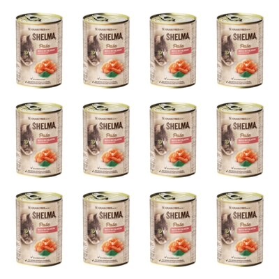 Karma dla kota SHELMA Pate Łosoś i spirulina 12 x 400 g