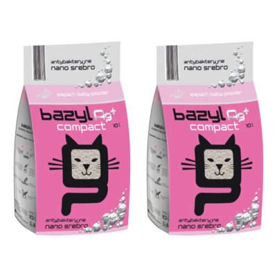 Żwirek dla kota BAZYL Ag+ Compact Baby Powder 2 x 10 L