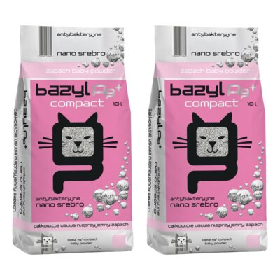 Żwirek dla kota BAZYL Ag+ Compact Baby Powder 2 x 10 L