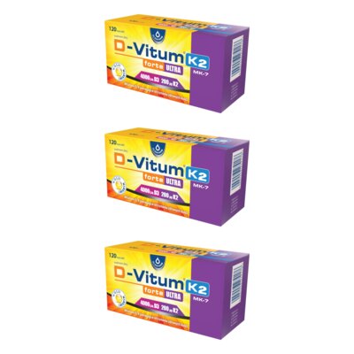 Kompleks witamin OLEOFARM D-Vitum K2 Forte Ultra 4000 j.m (3 x 120 kapsułek)