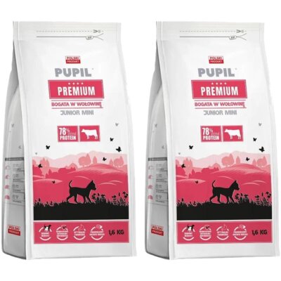 Karma dla psa PUPIL PREMIUM Junior Mini Bogata w wołowinę 2 x 1.6 kg
