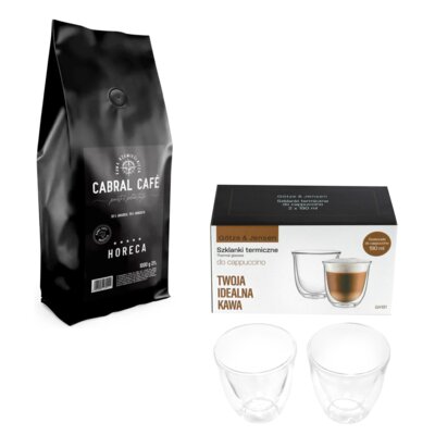 Kawa ziarnista CABRAL CAFE HoReCa 1 kg (Rzemieślnicza) + Zestaw szklanek GÖTZE & JENSEN GA191 (2 sztuki)