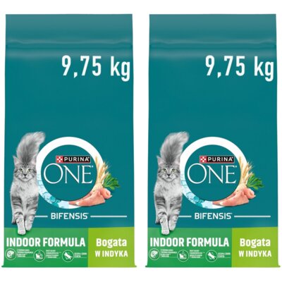 Karma dla kota PURINA ONE Indoor Formula Cat Indyk z pszenicą 2 x 9.75 kg