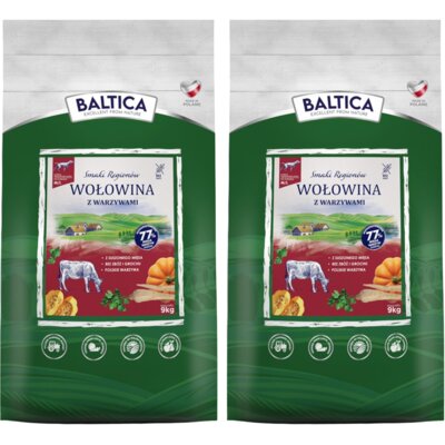 Karma dla psa BALTICA Smaki Regionów Adult Wołowina z warzywami M/L 2 x 9 kg