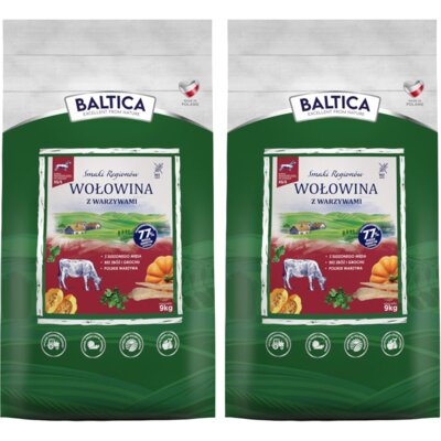 Karma dla psa BALTICA Smaki Regionów Adult Wołowina z warzywami XS/S 2 x 9 kg
