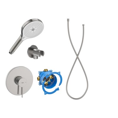 Bateria prysznicowa ROCA Ona A5A2B9ESM0 Inox + Element podtynkowy ROCA Rocabox A525869403 + Słuchawka prysznicowa ROCA Plenum A5B8114SM0 Inox + Uchwyt do słuchawki prysznicowej ROCA A5B5250SM0 Inox + Wąż prysznicowy ROCA A5B2118SM0 1.5 m