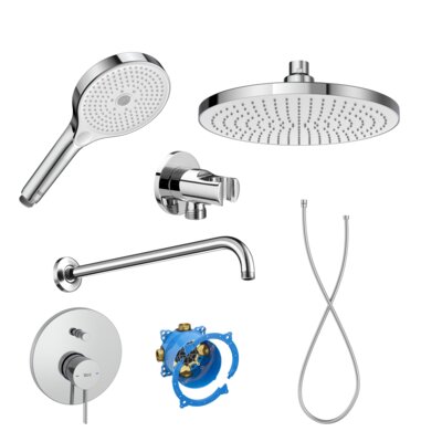 Bateria wannowo-prysznicowa podtynkowa ROCA Ona A5A0B9EC00 Chrom + Element podtynkowy ROCA Rocabox A525869403 + Słuchawka prysznicowa ROCA Plenum Chrom + Uchwyt do słuchawki prysznicowej ROCA Chrom + Wąż prysznicowy ROCA 1.5 m + Deszczownica ROCA Rainsense Chrom + Ramię ścienne ROCA Chrom