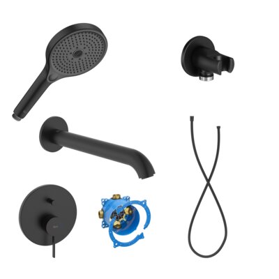 Bateria wannowo-prysznicowa podtynkowa ROCA Ona A5A0B9ENB0 Czarny mat + Element podtynkowy ROCA Rocabox A525869403 + Słuchawka prysznicowa ROCA Plenum Czarny mat + Uchwyt do słuchawki prysznicowej ROCA Czarny mat + Wąż prysznicowy ROCA 1.5 m + Wylewka wannowa ROCA Ona Czarny mat