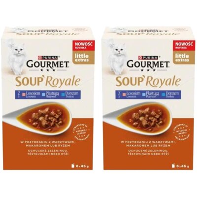 Karma dla kota PURINA Gourmet Soup Royale z Łososiem, Płastugą i Dorszem 12 x 45 g
