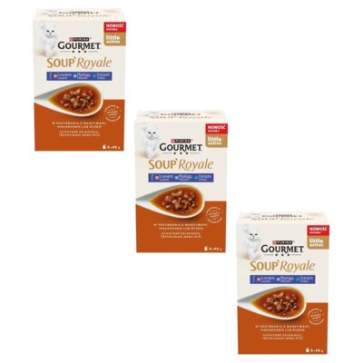 Karma dla kota PURINA Gourmet Soup Royale z Łososiem, Płastugą i Dorszem 18 x 45 g