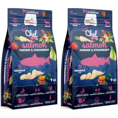 Karma dla psa SYTA MICHA Chef Łosoś, pasternak i truskawka 2 x 9 kg
