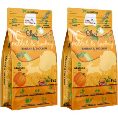 Karma dla psa SYTA MICHA Chef Królik i indyk, banan i cukinia 2 x 9 kg