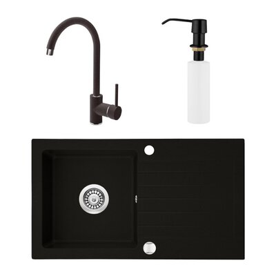Zlewozmywak DEANTE Zorba ZQZ N113 Czarny + Bateria DEANTE Nemezja BEN 262M Grafitowy + Dozownik na płyn do naczyń DEANTE Deco ZZZ B00D