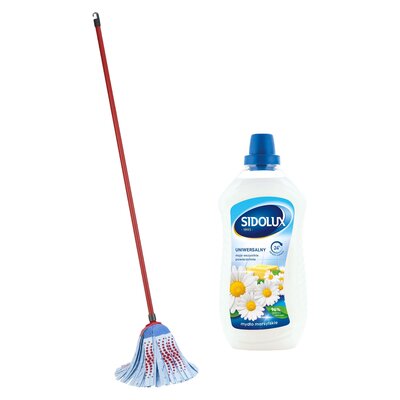Mop paskowy VILEDA SuperMocio 3Action Velour + Płyn do mycia podłóg SIDOLUX Mydło Marsylskie 1000 ml