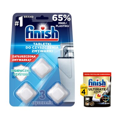 Tabletki do czyszczenia zmywarki FINISH Regular - 3 szt. + Kapsułki do zmywarek FINISH Powerball Ultimate Plus All In 1 Lemon - 4 szt.