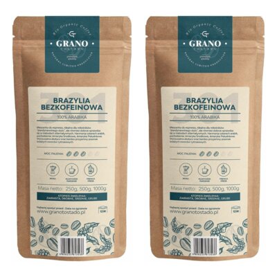 Kawa mielona GRANO TOSTADO Brazylia Bezkofeinowa Arabica 2 x 0.5 kg