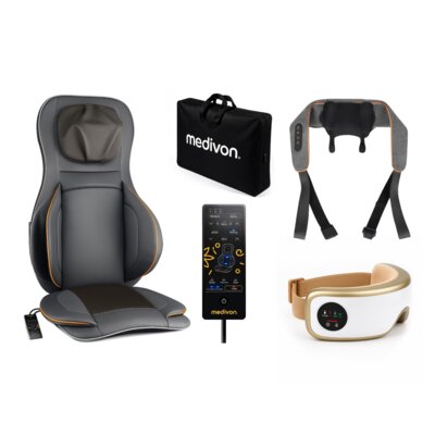 Mata masująca MEDIVON Cosy Air Pro + Kołnierz masujący MEDIVON Collar Simple 2 + Masażer do oczu MEDIVON Horizon Pro