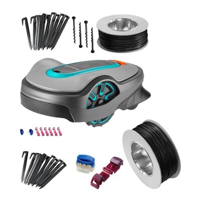 Robot koszący GARDENA Sileno Life 1250 + Przewód ograniczający GARDENA 4058-60 + Łączniki zaciskowe GARDENA 4089-20 + Szpilki zabezpieczające GARDENA 4090
