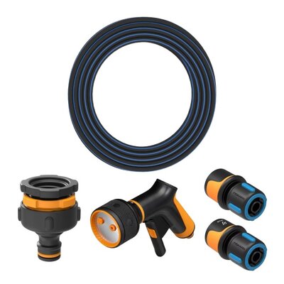 Wąż ogrodowy FISKARS 5/8 15 m Q3 1027096 + Szybkozłącza FISKARS (3 szt.) 1027051, 1027072, 1027079 + Pistolet zraszający FISKARS 3-funkcyjny (Front) comfort