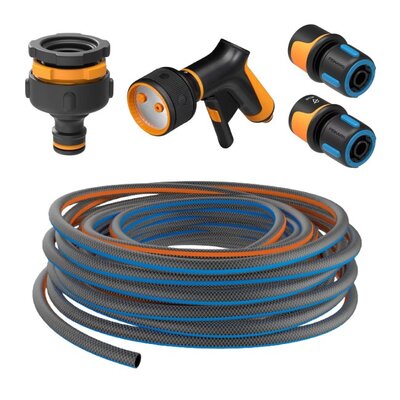 Wąż ogrodowy FISKARS 5/8 25 m Q4 1027098 + Szybkozłącza FISKARS (3 szt.) 1027051, 1027072, 1027079 + Pistolet zraszający FISKARS 3-funkcyjny (Front) comfort