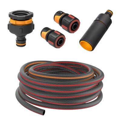 Wąż ogrodowy FISKARS 3/4 20 m Q4 1027110 + Szybkozłącze FISKARS (3 szt.) 1027051, 1027074, 1027081 + Zraszacz prosty FISKARS 1027088