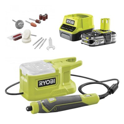 Narzędzie wielofunkcyjne RYOBI RRT18-0 + Akumulator RYOBI RC18120-125 2.5Ah 18V + Ładowarka