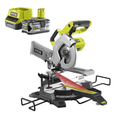 Pilarka ukosowa RYOBI R18MS216-0 + Akumulator RYOBI RC18120-150 5Ah 18V + Ładowarka