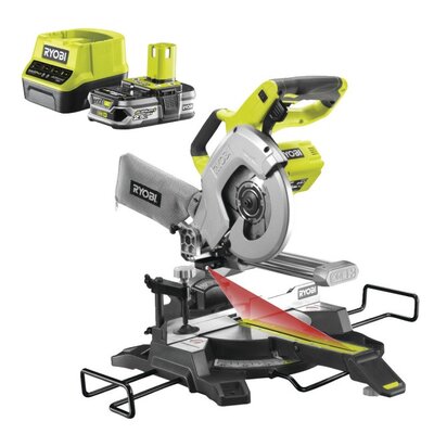 Pilarka ukosowa RYOBI R18MS216-0 + Akumulator RYOBI RC18120-125 2.5Ah 18V + Ładowarka