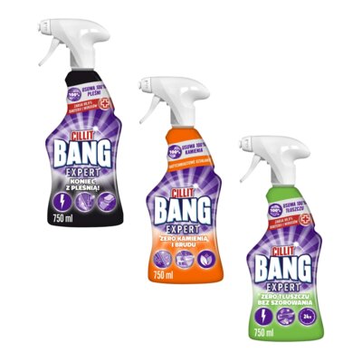 Płyn do czyszczenia łazienki CILLIT BANG Pleśń i czarne osady 750 ml + Płyn do czyszczenia łazienki CILLIT BANG Kamień i brud 750 ml + Płyn do czyszczenia kuchni CILLIT BANG Degreaser Without Scrubbing 750 ml