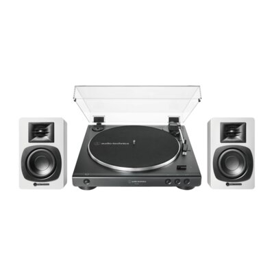 Zestaw Stereo Gramofon Audio-Technica A-T LP60X  + Aktywne Kolumny Podstawkowe Audii-Technica A-T SP3 X CZ+BIAŁY