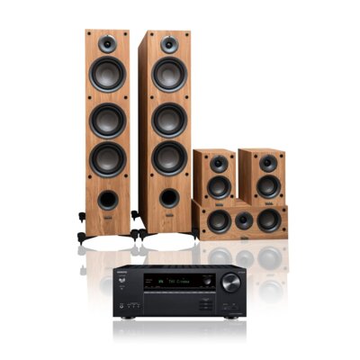 Zestaw Kina domowego ONKYO TX-NR6100B Czarny + Kolumny Głośnikowe 5.0 TAGA HARMONY TAV-507 Dąb 7.2-kanałowy, 4K, DTS:X, BT, HDR10