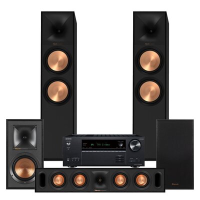 Amplituner Onkyo TX-NR6100 Czarny + Kolumna głośnikowa KLIPSCH R-800F Czarny (2 szt.) + Głośnik centralny KLIPSCH Reference R-30C Czarny (1 szt.) + Kolumny głośnikowe KLIPSCH R-51M Czarny (2 szt.)