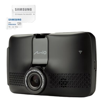Wideorejestrator MIO MiVue 732 Czarny + Karta pamięci SAMSUNG Pro Endurance microSDXC 128GB + Adapter