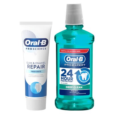 Płyn do płukania jamy ustnej ORAL-B Pro-Expert Deep Clean 500 ml + Pasta do zębów ORAL-B Gum & Enamel Repair Extra Fresh 75 ml