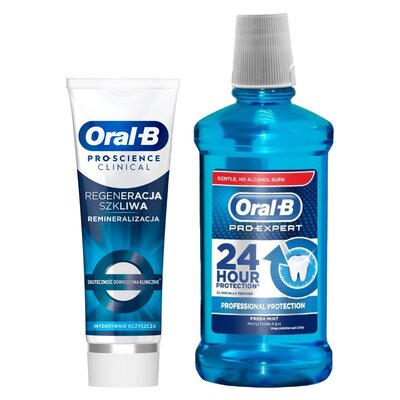 Płyn do płukania jamy ustnej ORAL-B Pro-Expert Professional Protection 500 ml + Pasta do zębów ORAL-B Pro Science Clinical Regeneration Iintensive Clean 75 ml