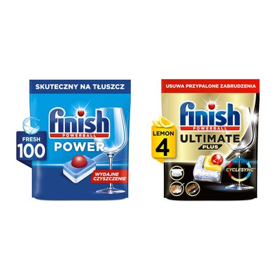 Tabletki do zmywarek FINISH Powerball Power All in 1 - 100 szt. + Kapsułki do zmywarek FINISH Powerball Ultimate Plus All In 1 Lemon - 4 szt.