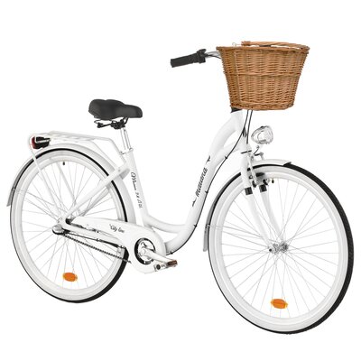 Rower miejski INDIANA Moena A3B 28 cali damski Biały + Koszyk wiklinowy na rower VÖGEL VKS-502 Stylowy