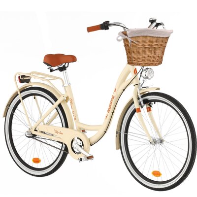 Rower miejski INDIANA Moena A3B 26 cali damski Cappuccino + Koszyk wiklinowy na rower VÖGEL VKS-502 Stylowy + Wkład do koszyka VÖGEL VKSC705CP Cappuccino