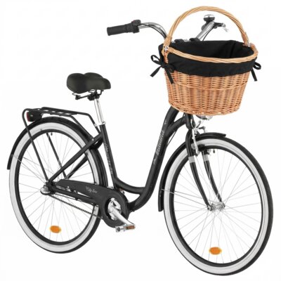 Rower miejski INDIANA Moena A3B 28 cali damski Czarny 2025 + Koszyk wiklinowy na rower VÖGEL VKS-505 Stylowy + Wkład do koszyka VÖGEL VKSC705K Czarny