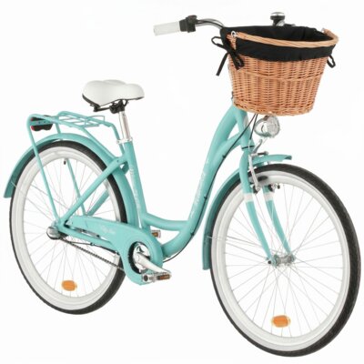 Rower miejski INDIANA Moena A3B 26 cali damski Lazurowy + Koszyk wiklinowy na rower VÖGEL VKS-505 Stylowy + Wkład do koszyka VÖGEL VKSC705K Czarny