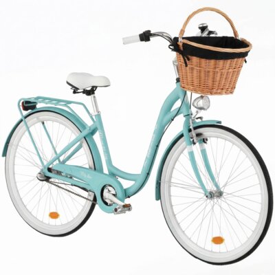 Rower miejski INDIANA Moena A3B 28 cali damski Lazurowy + Koszyk wiklinowy na rower VÖGEL VKS-505 Stylowy + Wkład do koszyka VÖGEL VKSC705K Czarny