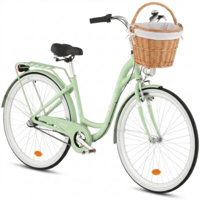 Rower miejski INDIANA Moena A3B 28 cali damski Miętowy + Koszyk wiklinowy na rower VÖGEL VKS-505 Stylowy + Wkład do koszyka VÖGEL VKSC705W Biały