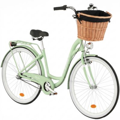 Rower miejski INDIANA Moena A3B 28 cali damski Miętowy + Koszyk wiklinowy na rower VÖGEL VKS-505 Stylowy + Wkład do koszyka VÖGEL VKSC705K Czarny