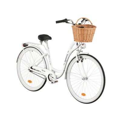 Rower miejski INDIANA Moena A7B 28 cali damski Biały 2025 + Koszyk wiklinowy na rower VÖGEL VKS-505 Stylowy