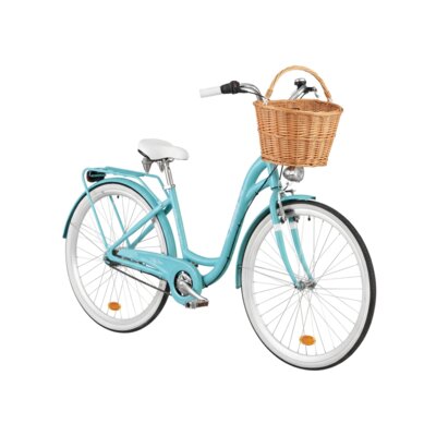 Rower miejski INDIANA Moena A7B D17 28 cali damski Lazurowy 2025 + Koszyk wiklinowy na rower VÖGEL VKS-505 Stylowy