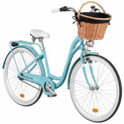 Rower miejski INDIANA Moena A7B D17 28 cali damski Lazurowy 2025 + Koszyk wiklinowy na rower VÖGEL VKS-505 Stylowy + Wkład do koszyka VÖGEL VKSC705K Czarny