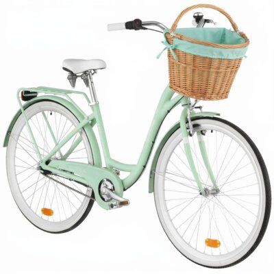 Rower miejski INDIANA Moena A7B D17 28 cali damski Miętowy + Koszyk wiklinowy na rower VÖGEL VKS-505 Stylowy + Wkład do koszyka VÖGEL VKSC705MT Miętowy