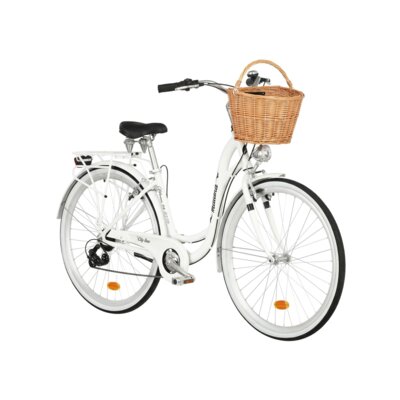 Rower miejski INDIANA Moena A7ZP D17 28 cali damski Biały 2025 + Koszyk wiklinowy na rower VÖGEL VKS-505 Stylowy