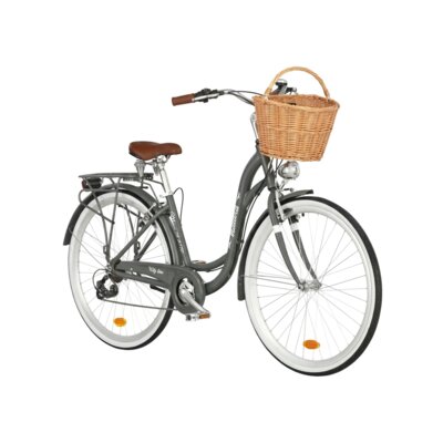 Rower miejski INDIANA Moena A7ZP 28 cali Deli damski Szary + Koszyk wiklinowy na rower VÖGEL VKS-505 Stylowy
